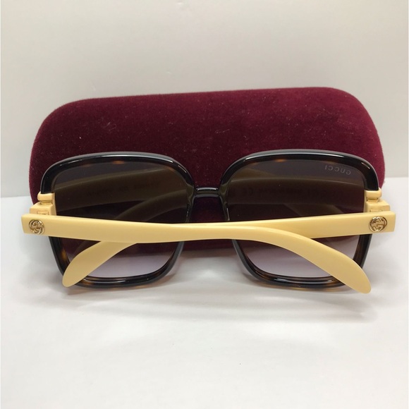New Authentic GUCCI GG1066S 004 SQUARE SUNGLASSES IN TORTOISE IVORY - Picture 9 of 16